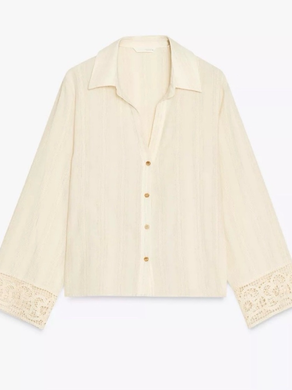 ZARA GUIPURE LACE SLEEVE SHIRT ECRU